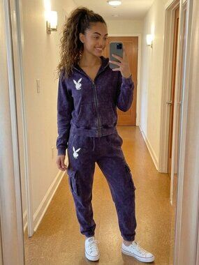 Playboy Graphic Zip-Up Washed Hoodie and Jogger Set Size Small